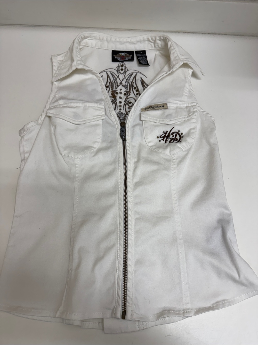 Harley Davidson Embellished White Full Zip Vest